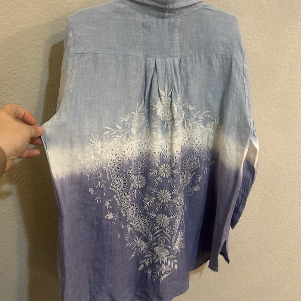 Kyla Seo Shirt Embroidered Floral Anthropology Tie Dye NWT Linen Ombré Light - Picture 7 of 8